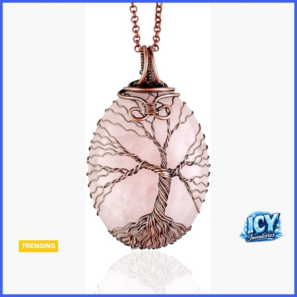 Handmade Tree of Life Pendant Necklace with Rose Quartz Stone